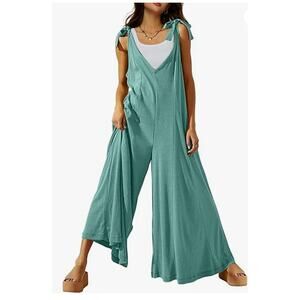 Deep Self Jumpsuit Womens Size XL Wide Leg Tie Top Boho Cottage Core Coastal NWT